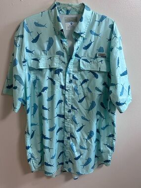Ocean Coast Men's Ocean Advantage SS Vented  Fishing Shirt Mahi Mahi Print LT
